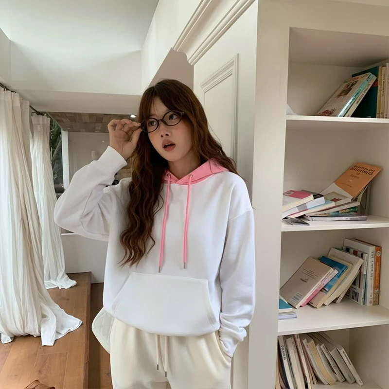 Oversize Sweatshirt Streetwear Fashion Spleißen Farben Herbst Winter Kapuze Frauen Mit Kapuze Lose Beiläufige Mantel Jacke Hoodies Pullover