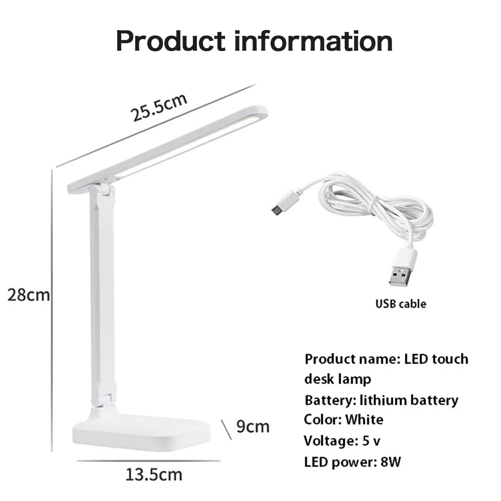 LED Desk Lamp with Eyes Protection, USB Charging, Touch Dimmable Table Lamp, Foldable Night Light, Reading Lamp for Bedroom