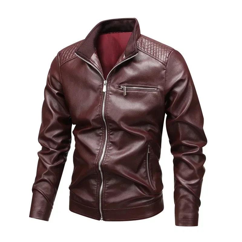 New  Men's Leather Jackets Stand Collar Autumn Winter Solid Color PU Leather Jacket Coats Plus-size Motorcycle Men's Jackets