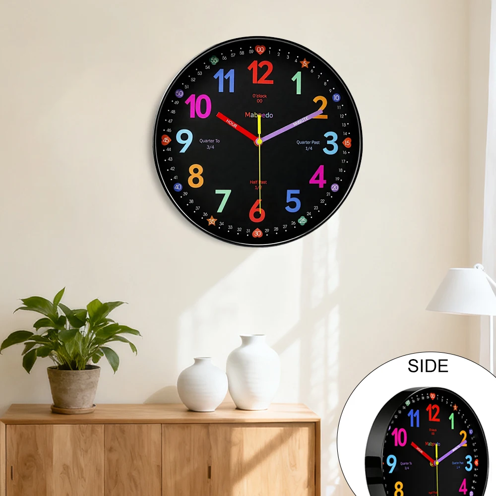 Cartoon Early Education Wall Clock Large Colorful Numbers Time Management Tool for School Classroom Bedrooms Wall Hanging Clock