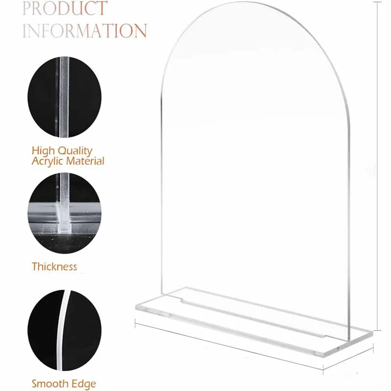 Clear Arch Acrylic Sign with Stand Arched Acrylic Table Signs with Base for DIY Wedding Table Numbers Arched Wedding Signage