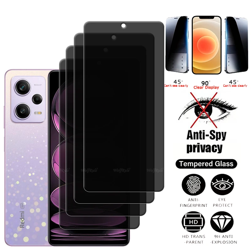 4 stuks voor Redmi Note 12 Pro 5G glas Redmi Note 12 Pro 5G glas 9H beschermende privacy anti-Spy schermbeschermer Redmi Note 12 Pro