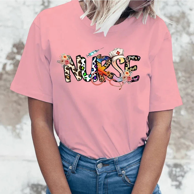 Nurse Print T Shirt Short Sleeve O Neck Loose Women Summer Cool Tshirt Men Tee Shirt Tops Clothes