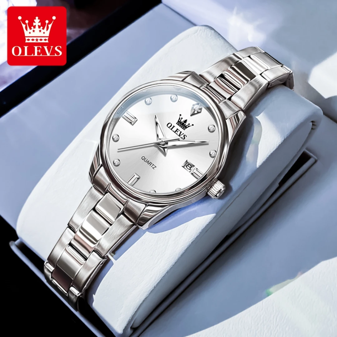 

OLEVS 3621 Quartz Fashion Watch Gift Stainless Steel Watchband Round-dial Wristwatch Week Display Calendar Luminous