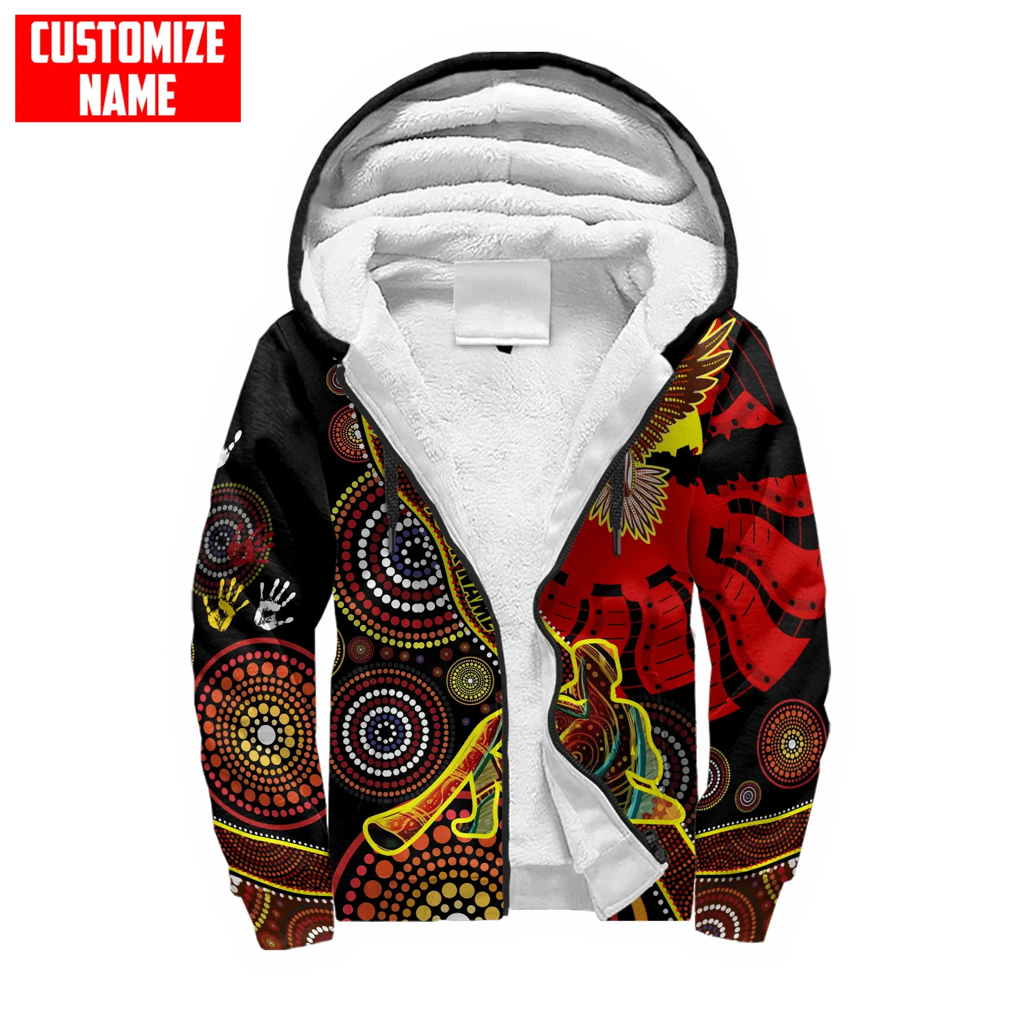 

Aboriginal didgeridoo Eagle Custom name 3D Printed Men's Fleece zipper Hoodies Unisex Winter Warm thicken Zip Jacket Coat SWC10