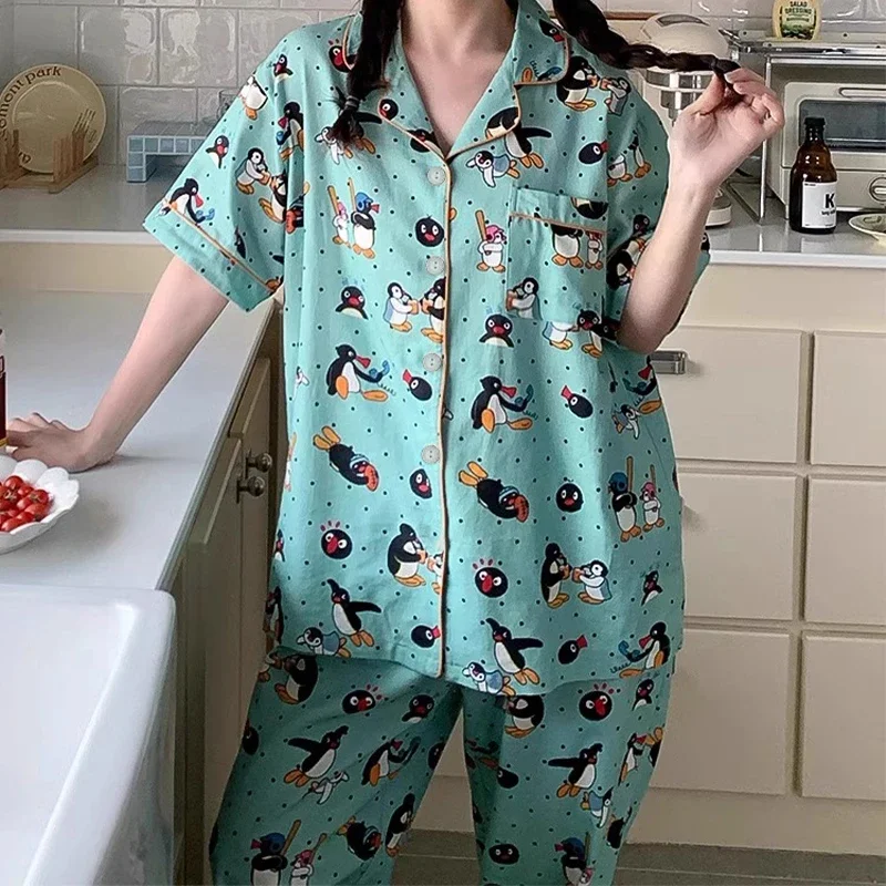 Kawaii Cute Cartoon Little Penguin Print Women\'s 3pcs Pajamas Korean Y2k Milk Silk Homewear 2024 New Fall/winter Lady Sleepwear