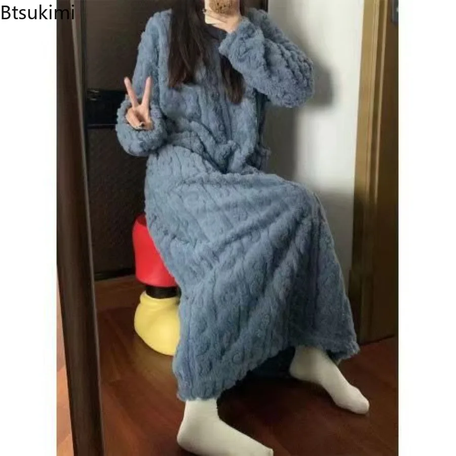 2026 بيجامة نسائية ملابس نوم دافئة فستان نوم من الفلانيل فستان سهرة سميك ثوب نوم ملابس نوم شتوية ملابس منزلية جديدة للنساء #4