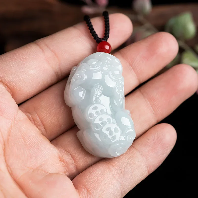 

Burmese Jade Pixiu Pendant Emerald Talismans Natural Jewelry Necklace Carved Choker Jadeite White Gemstone Men Accessories