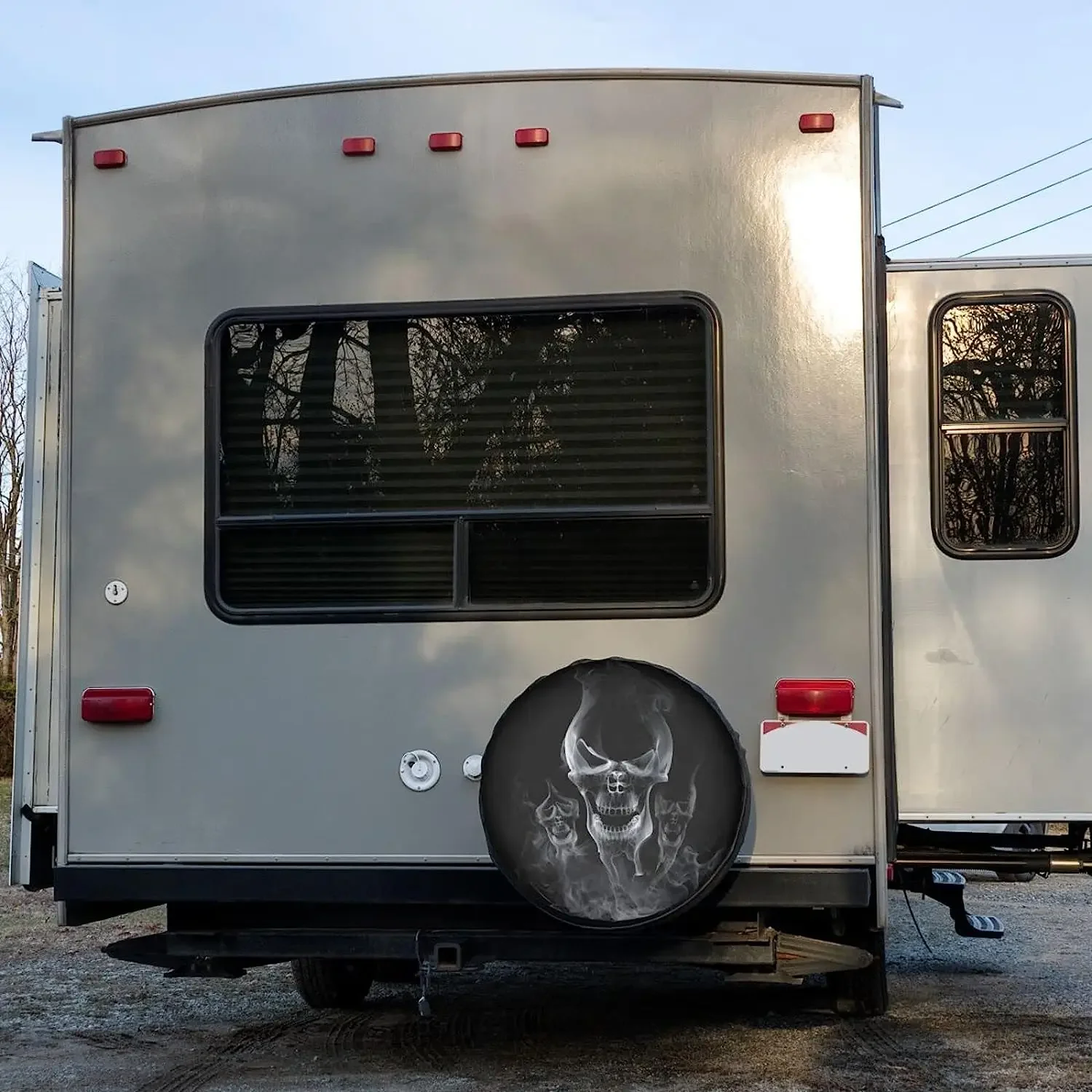 Fumaça crânio capa de pneu sobressalente protetores de roda água à prova de poeira universal apto para rv suv caminhão campista viagem e muitos veículos