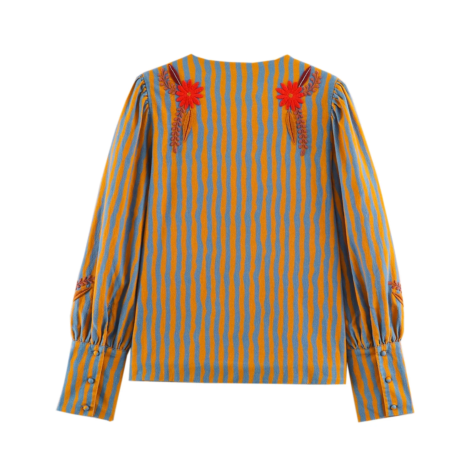 KONDALA Damen Vintage Blumenbestickte Gestreifte Jacke 2025 Sommer Frühherbst Schicke Streetwear-Jacke Elegante Freizeit Slim-Fit-Jacken – Detail 4