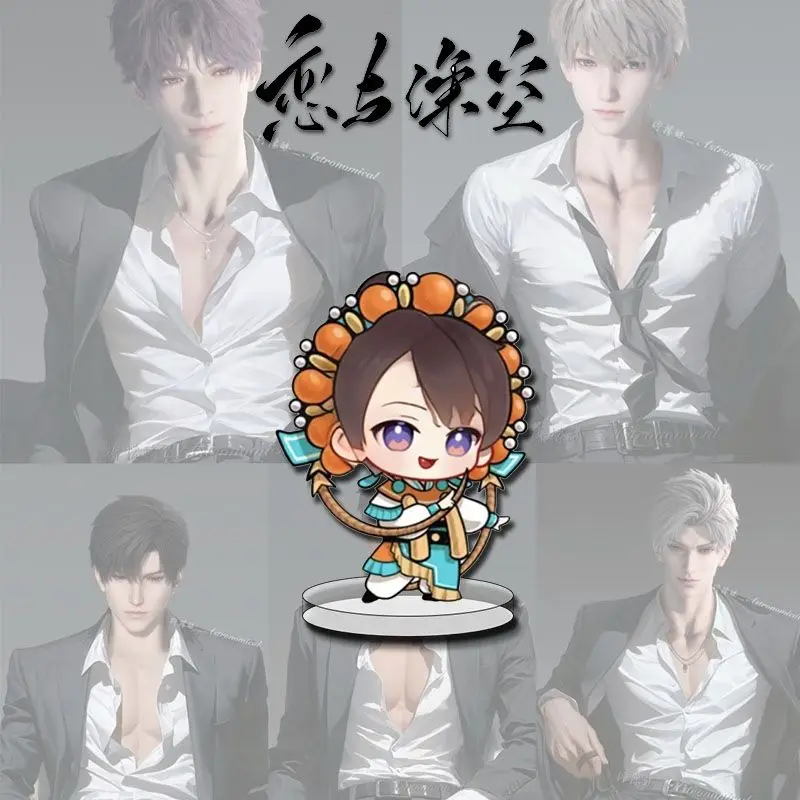 Q نسخة أنيمي الحب و Deepspace Caleb تأثيري لطيف الاكريليك حامل الملحقات جمع سطح المكتب الحلي هدايا عيد الميلاد