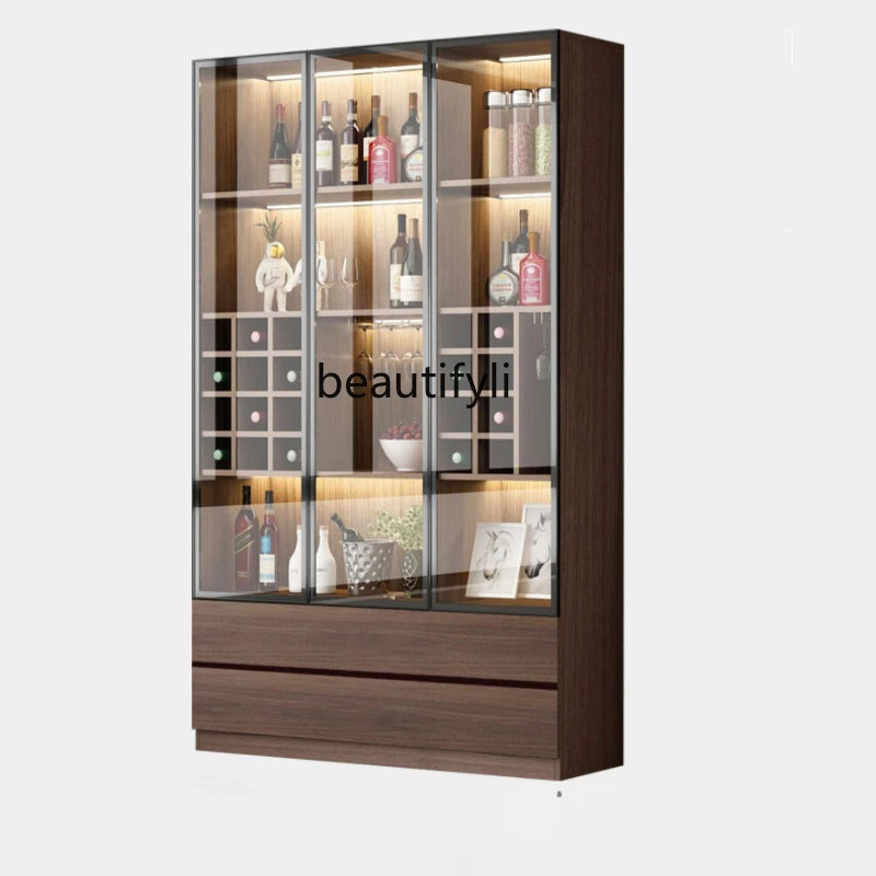 

Living Room Wall Display Wine Cabinet Household Light Luxury Modern Simple Glass Door Small Wine Cabinet Solid Wood New