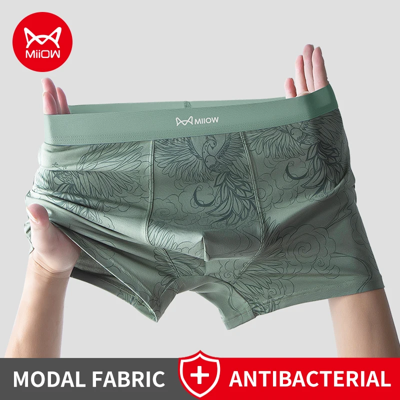 

MiiOW 3Pcs Silky Modal Men Underwear Boxers Skin-friendly Breathable Man Underpants 7A Antibacterial Crotch Men's Panties Trunks