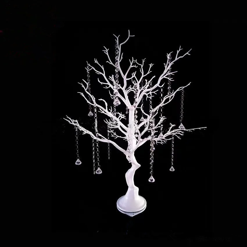 

Elegant Wedding Table Centerpices White Wishing Tree With Acrylic Crystal Beads String For Party Valentine's Day DIY Decoration