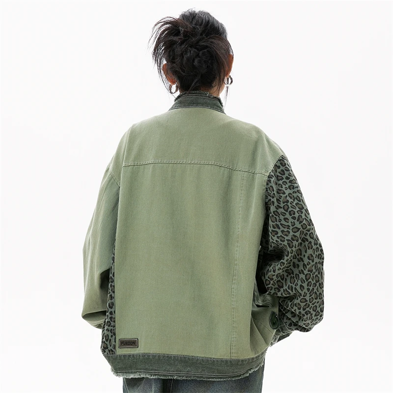 Women\'s Denim Jacket Green Patchwork Lady Jackets for Women 2024 Fall New in External Outdoor Clothes Jeans Jacket Womens Luxury