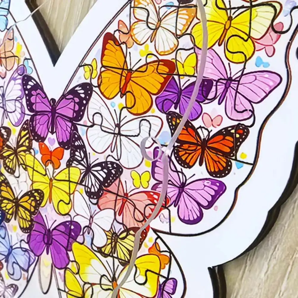 Brain Burning Cat Wooden Puzzle Bouquet Animal Puzzle Butterfly Jigsaw Home Decor Colored Unique Irregular Puzzle