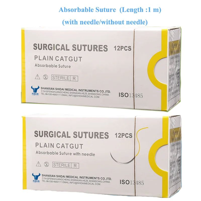 Veterinary Collagen Catgut  Sutures with needles1/2 circle round bodied and without needles Length 1m   12pcs Absorbable Suture