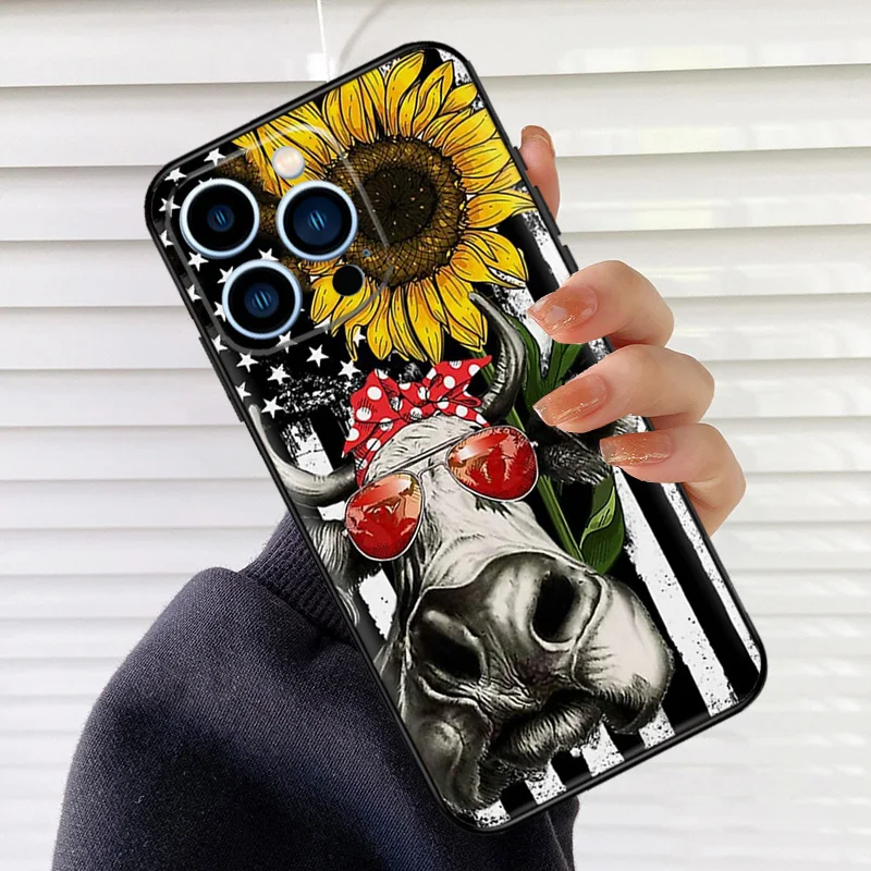 Sunflower Donkey Pig Cow Horse Case For iPhone 16 15 13 12 Mini 11 14 Pro Max XS Max X XR Plus Soft Phone Cover