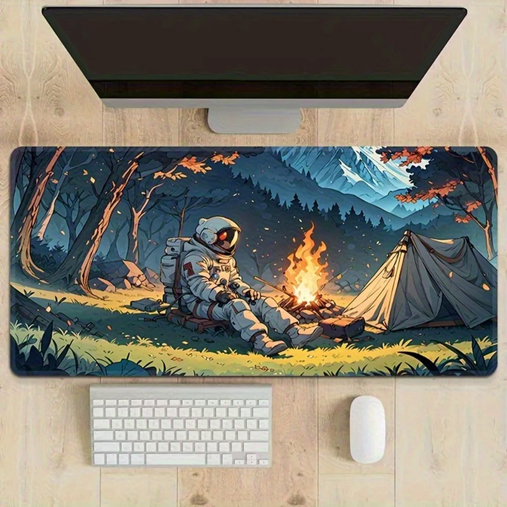Astronaut Campfire Game Mouse Pad - Non-slip rubber mat, featuring vivid outdoor scene design, ideal for office, school