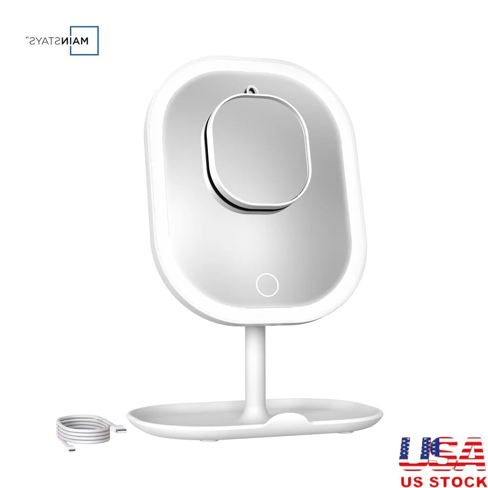 

Светодиодное зеркало для макияжа Перезаряжаемое косметическое зеркало с сенсорным управлением Лоток для хранения и 5-кратным увеличительным зеркалом Учебники по макияжу