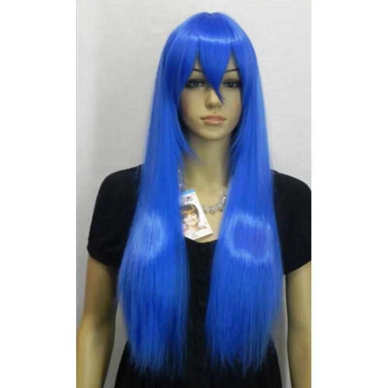 Pelucas de pelo largo y liso para mujer, cosplay de moda, azul