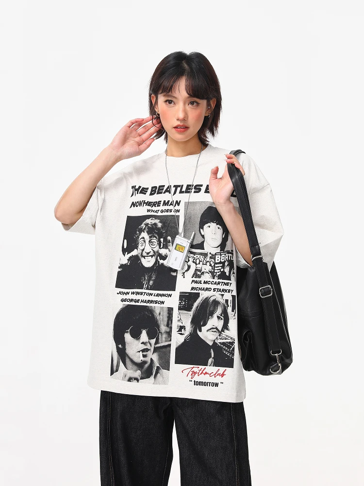 

Wild Azizi Women's ort Sve T-irt Digital Direct Printing Design Sense Portrait Band Cotton Casual Loose Fit Summer Top