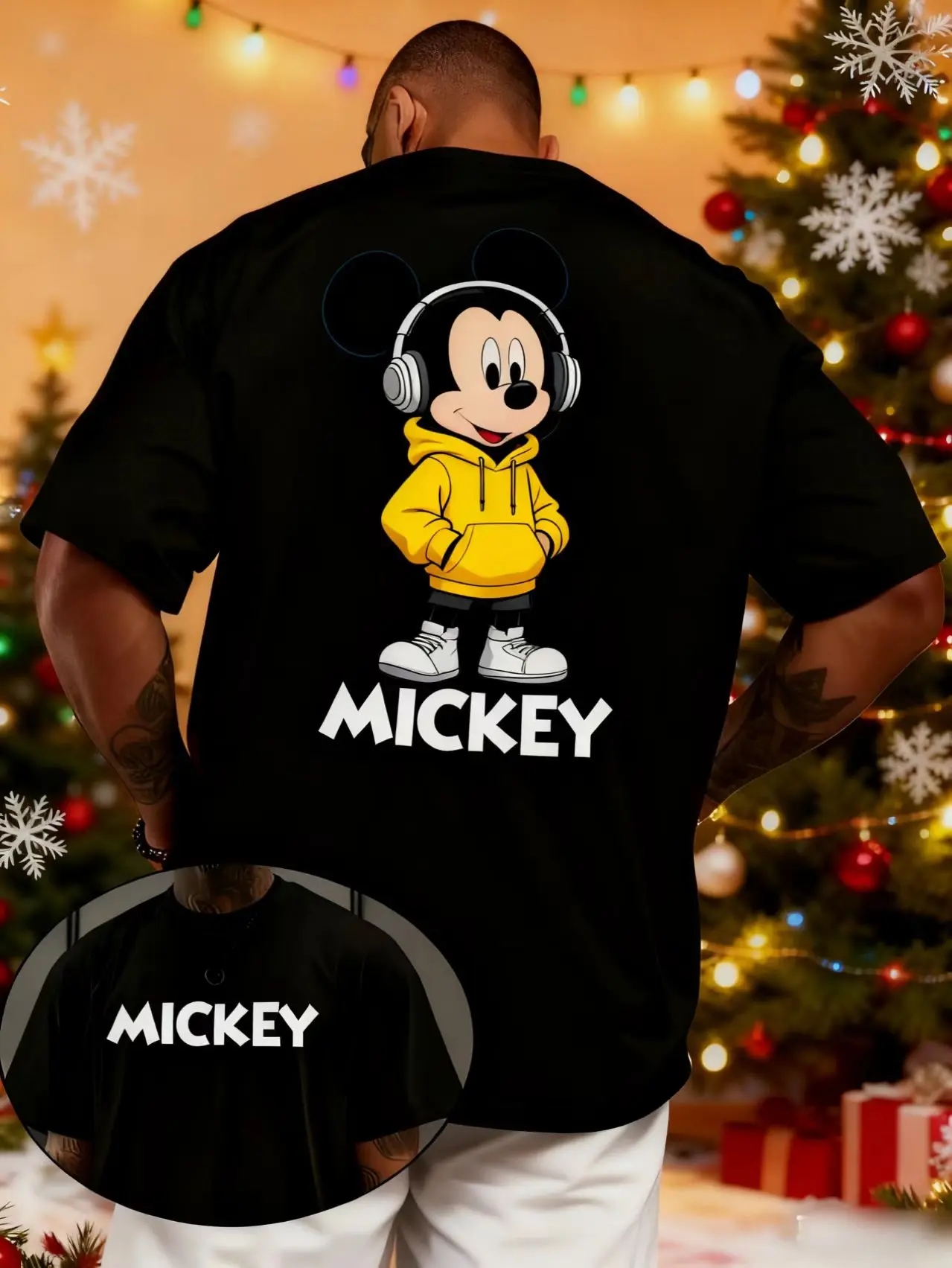 

Winter Summe Rand Autumn Customized Christmas Mickey Mouse Men's T-shirt Soft Cotton Short Sleeved Loose Fit Street Fashion