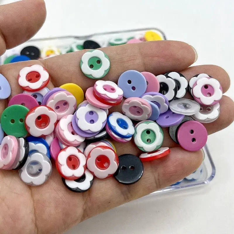 50pcs/lot 13mm Mix Colors Flower Button for Kids Clothes Decoration Plastic Resin Round Flatback button Sewing Tools Accessories