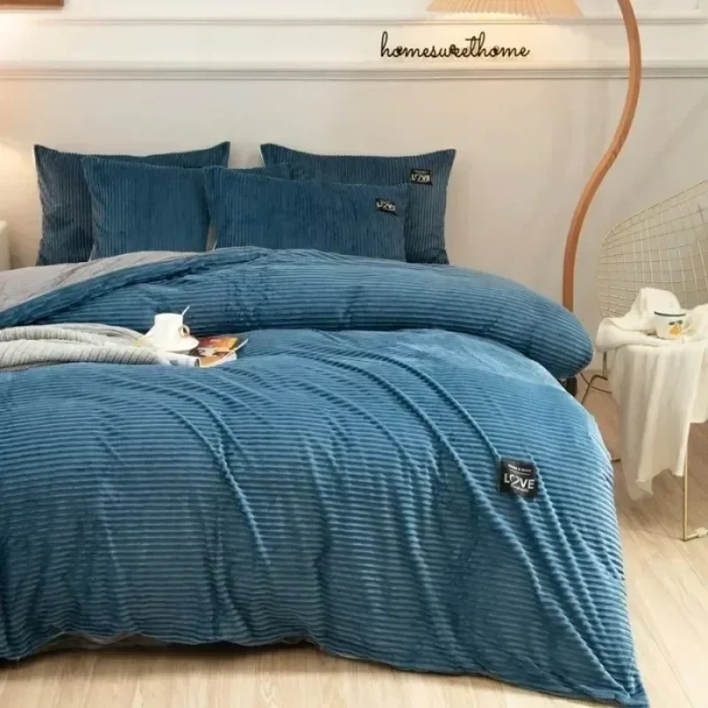 Ultra-Soft Velvet Duvet Cover Warm Thick Bed Quilt Cover Double Bed Luxury Bedding Solid Color Velvet Duvet Cover 겨울용 따뜻한 이불 커버