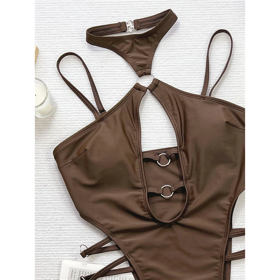 Ausgeschnittener Neckholder-Mini-Micro-Tanga-Badeanzug mit hohem Beinausschnitt, einteiliger Badeanzug für Damen, Monokini, Badebekleidung, Badeanzug, Schwimmanzug V5748 – Detail 11