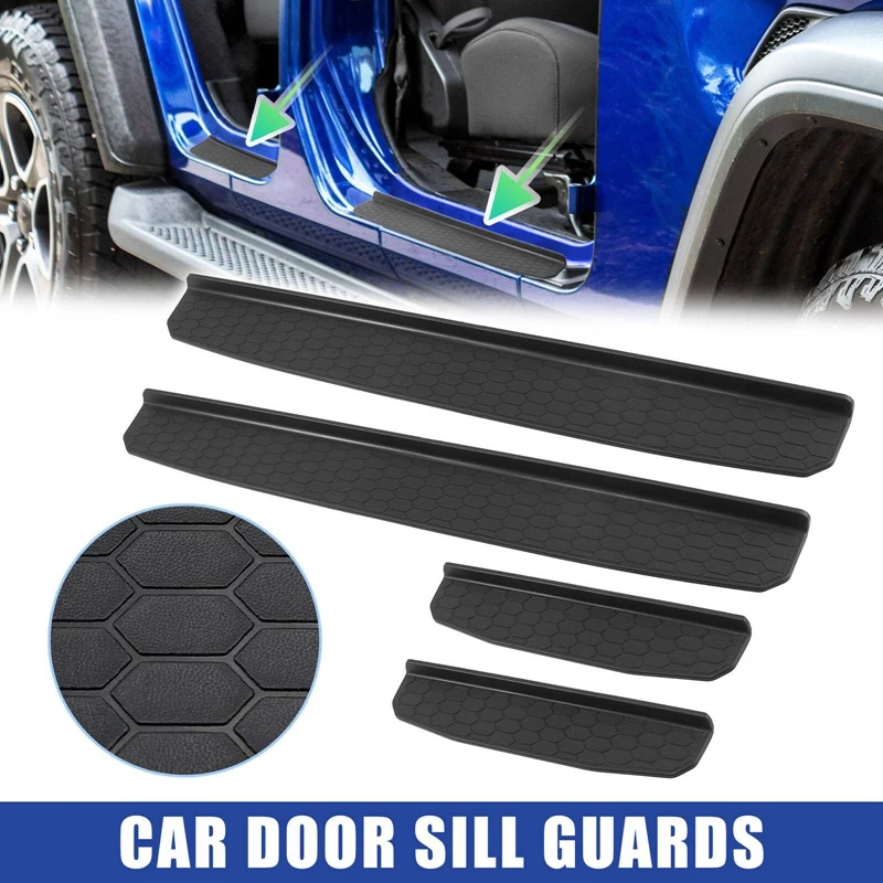 4PCS Stainless Door Sill Scuff Plate Guard Pedal Protectors For Jeep Wrangler JL JLU & 2018-2021 Gladiator JT 2020+