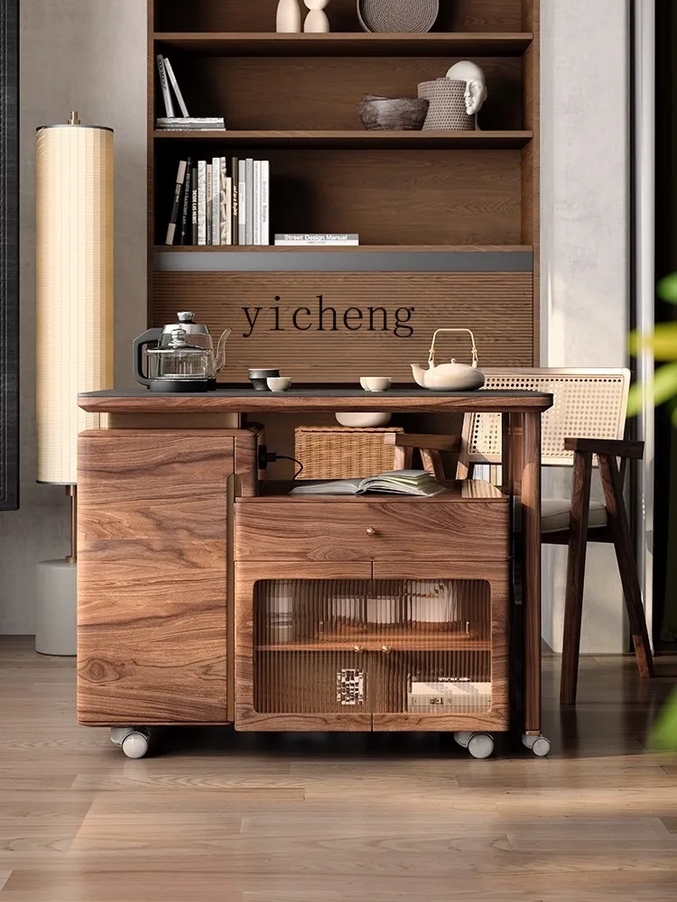 

LX бревенчатый балконный чайный столик из цельного дерева, современная выдвижная маленькая тележка для чая, кунг-фу, чайный дом