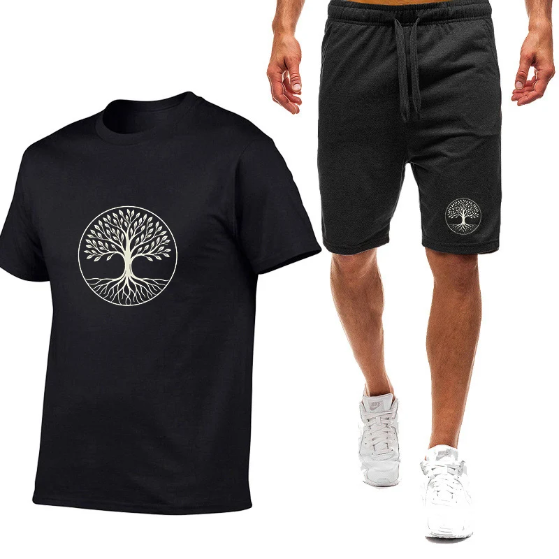 

Trees Pattern 2026 Men New Summer Good Quality Comfortable Hip Hop T-shirts + Shorts Hot Sale Nine Color Short Sleeved Suit