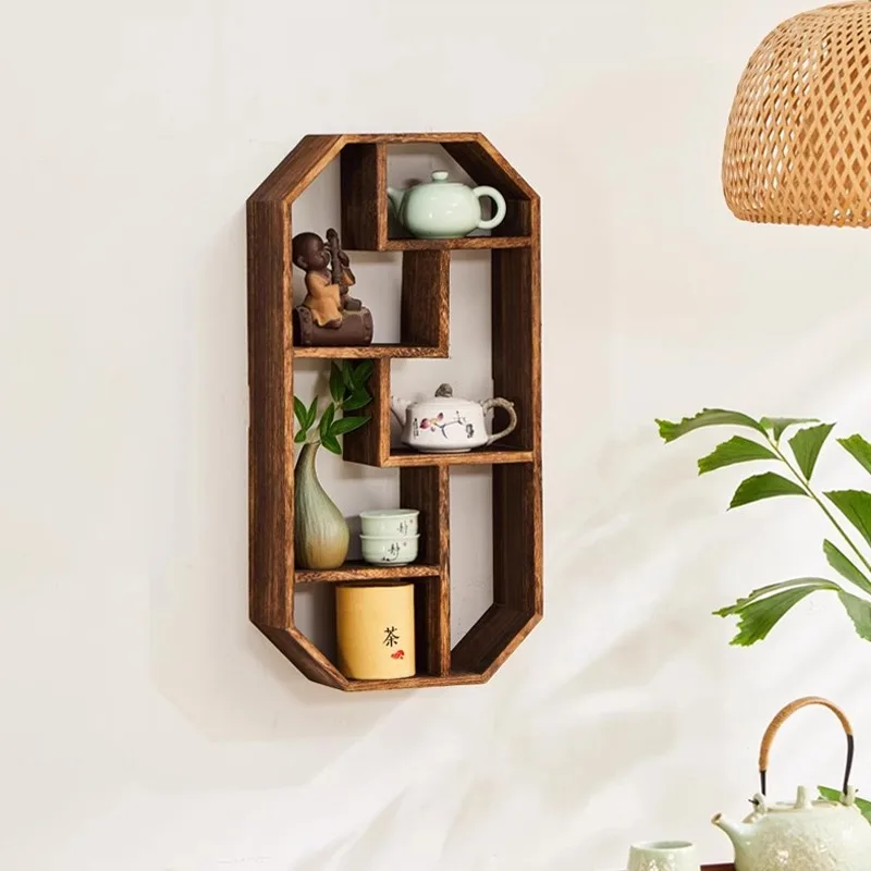 Solid wood Chinese wall hanging Bogu frame Duobao Pavilion shelf, teacup and teapot placement, wall decoration