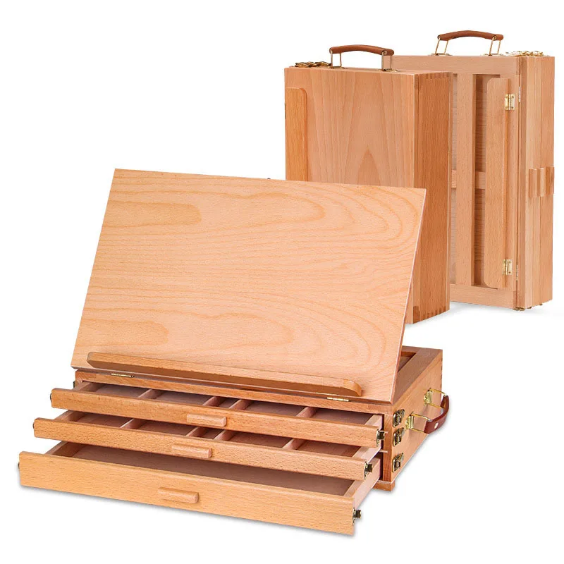 

Easel desktop Desktop storage box Painting box oil painting box Scaffolding multi-functional wooden drawer painting tool folding