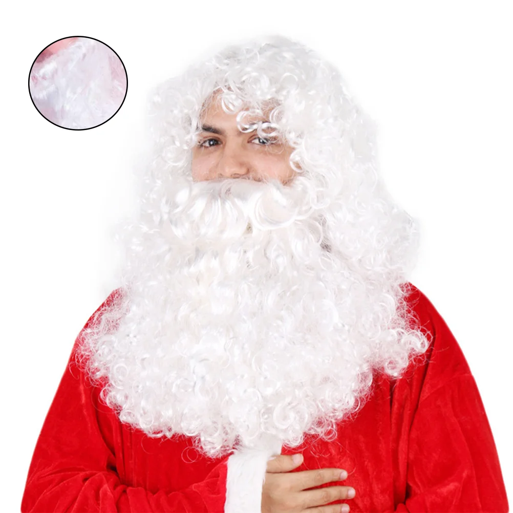 Santa Cosplay Props White Curly Santa Claus Long Beard Christmas Santa Costume Props Long Curly Beard