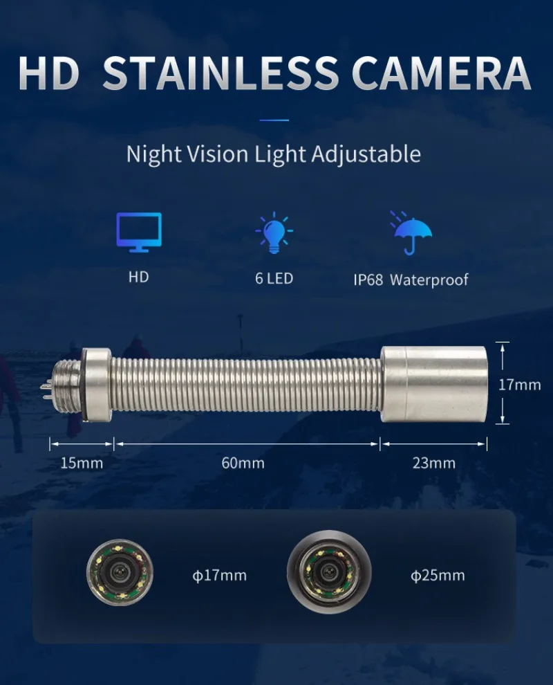 SYANSPAN-Cámara de inspección de tuberías, endoscopio de alcantarillado con capacidad de 8500mAh, 16GB, tarjeta TF, DVR, IP68, HD, 17/23mm