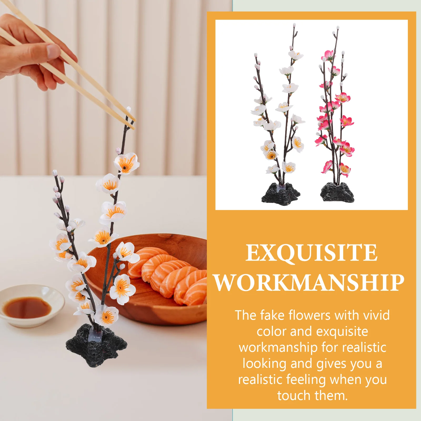 

2pcs Sashimi Decoration Artificial Flowers Sashimi Decoration Flower Pink Blossom Stones Plate Japanese Restaurant