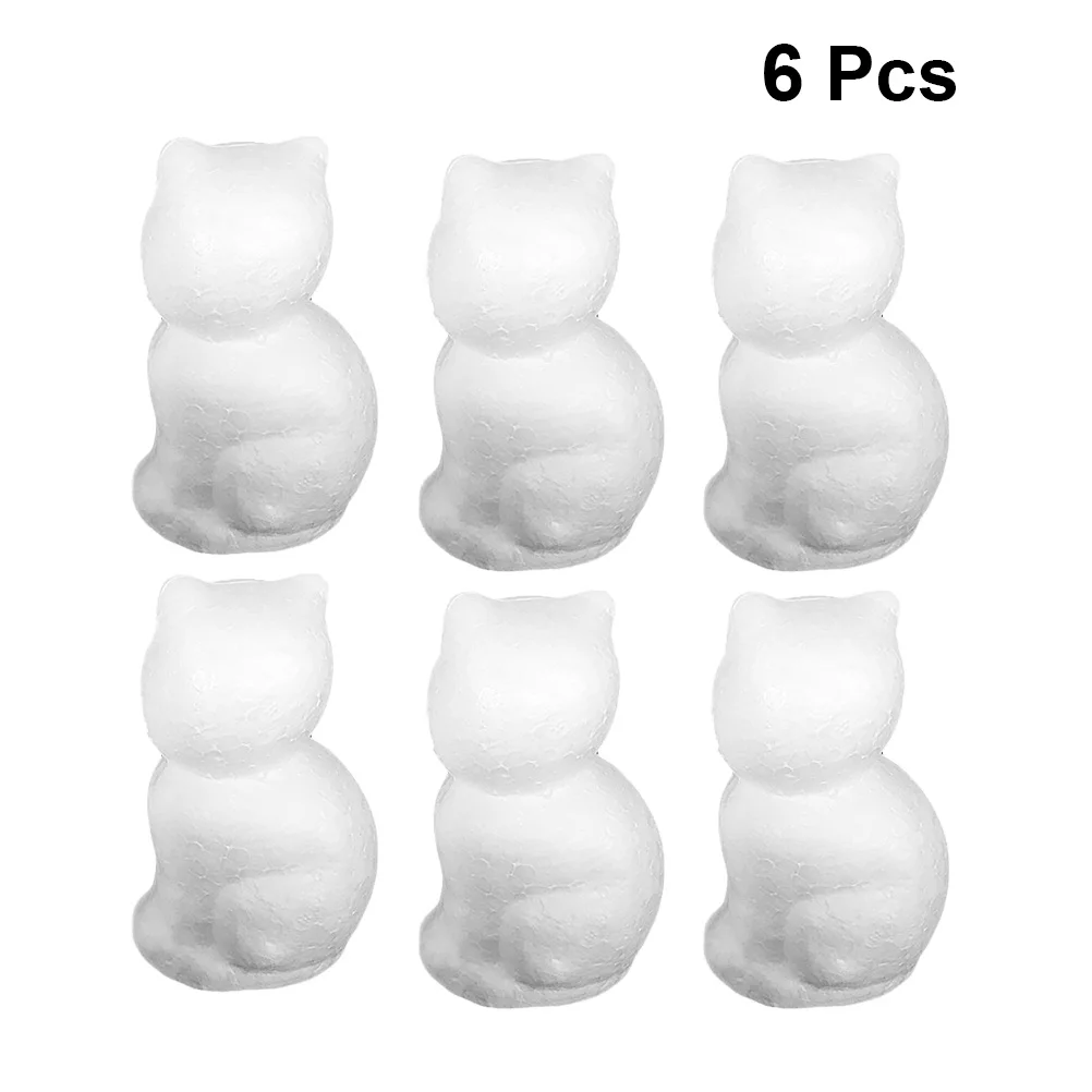 6 uds. De artesanía de gato de espuma, pintura artesanal creativa de gato blanco, actividad educativa para niños, adorno para guardería preescolar