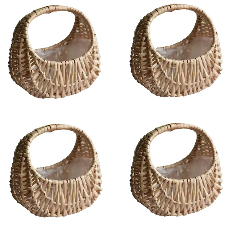 

B03C-4Pcs Imitation Rattan Woven Flower Basket, Hand-Held Flower Basket, Woven Basket, Decorative Flower Basket Easy Install