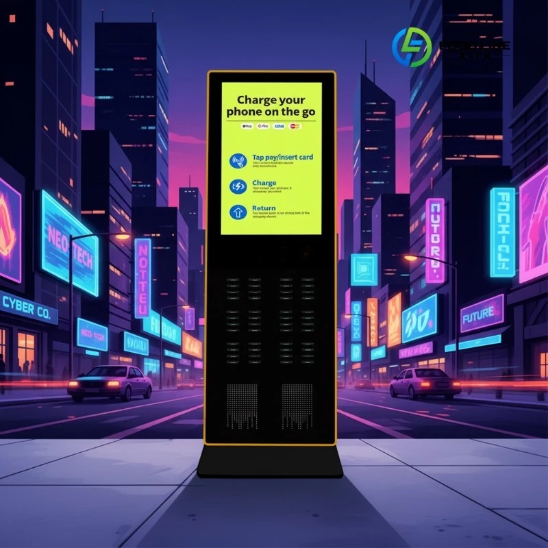 2026 New FL Floor Standing Shared Li-Polymer Battery Power Bank Vending Machine with Digital Signage Card Reader Customized