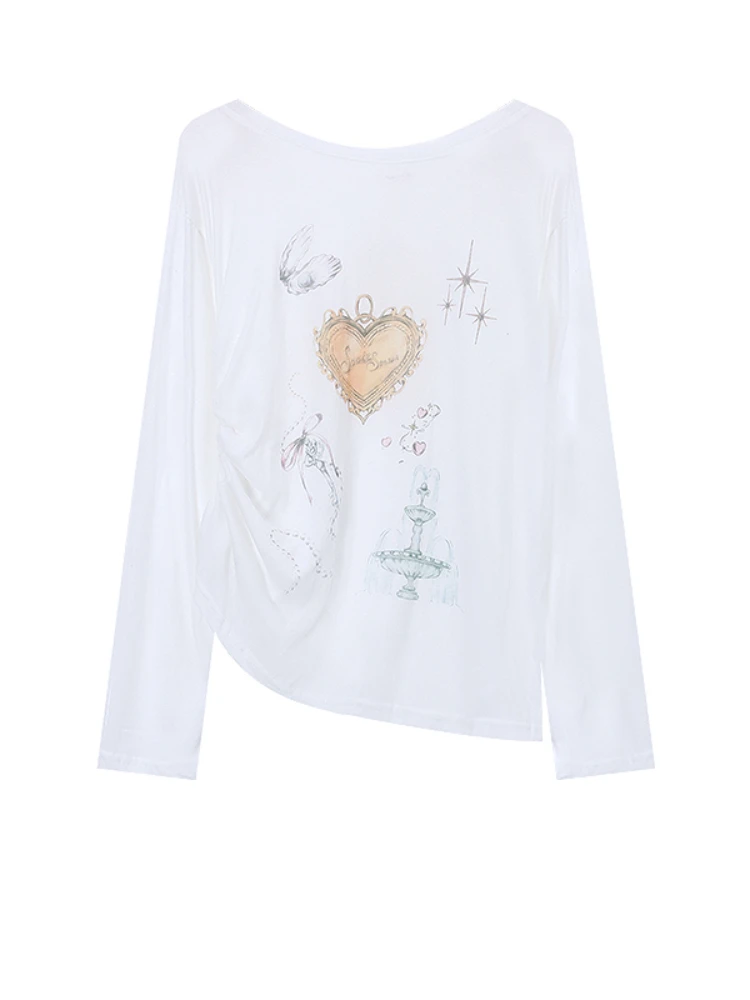 ADAgirl Kawaii White Long Sleeve T-shirts for Women Anime Cartoon Graphic Oversized Tees O-neck Casual Loose Autumn Clothes Chic