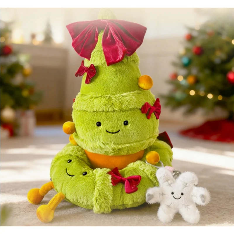 عيد الميلاد إكليل سلسلة دمية دمية ألعاب من نسيج مخملي دمية القوس ندفة الثلج شجرة عيد الميلاد ديكور المنزل هدية للأطفال #5