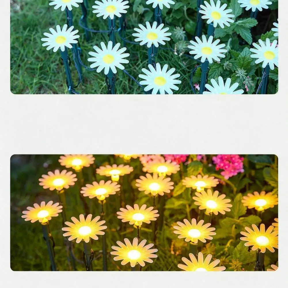 Outdoor Solar Powered Daisy Mushroom String Lights Waterproof LED Landscape Lamp For Garden Pathway Lawn Yard Decor