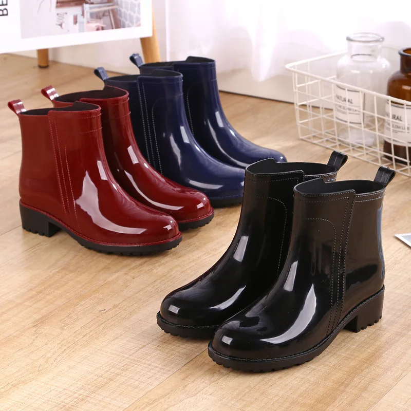 Women\'s Rain Boots Waterproof Rubber Sole Low Heel Winter Shoes Female Middle Tube Fashion Black Casual Luxury Design Ankle Boot