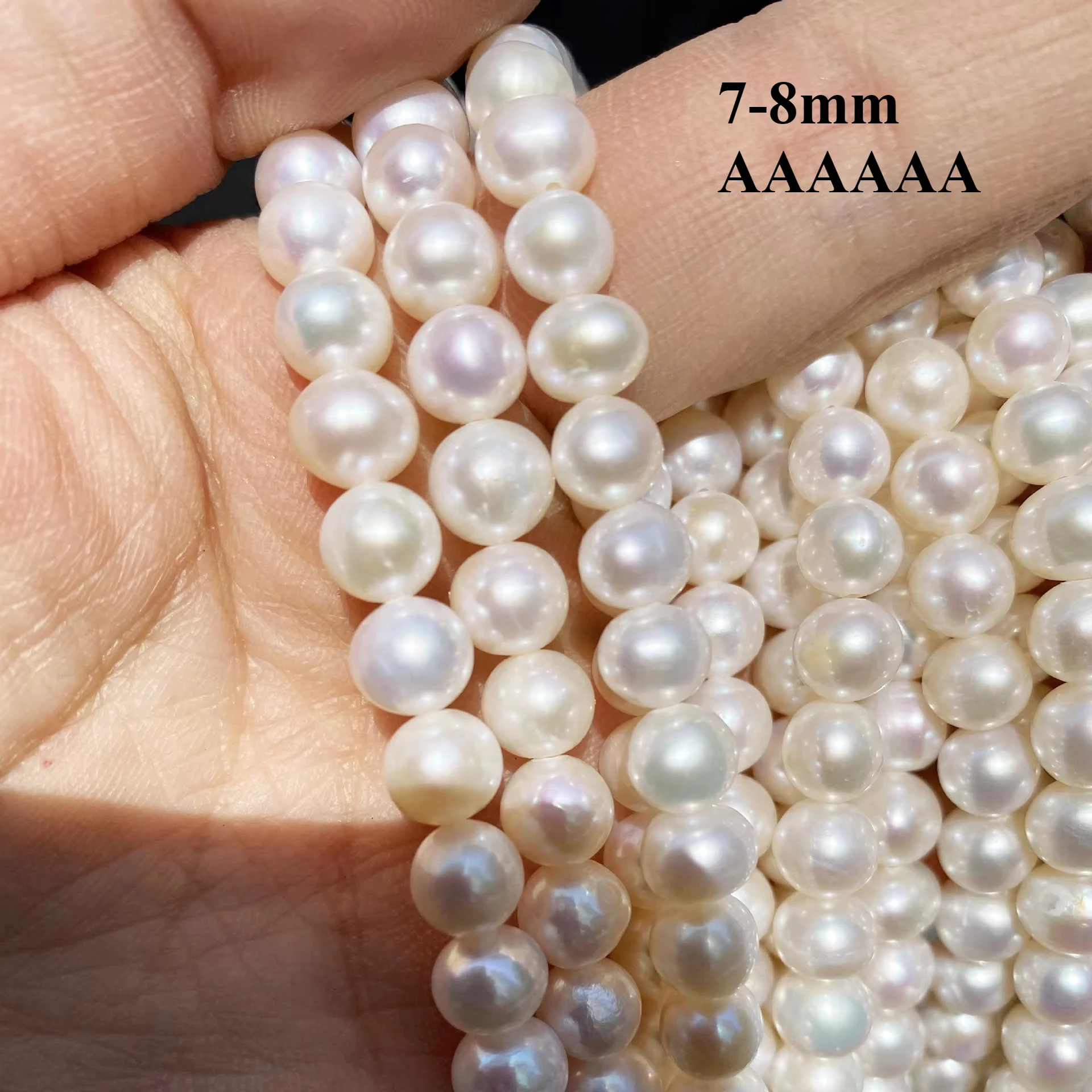 

7-8mm 6A Smooth Premium Natural Freshwater White Round Pearl Rare loose Bead Gift Jewelry Make DIY Necklace Bracelet Accessories