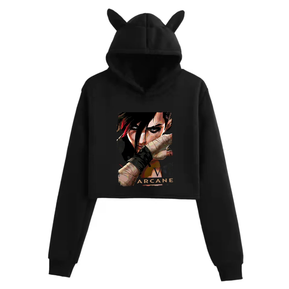 

Arcane Vi Cat Ears Long Sleeve Crop Tops Girls Fashion Hoodie