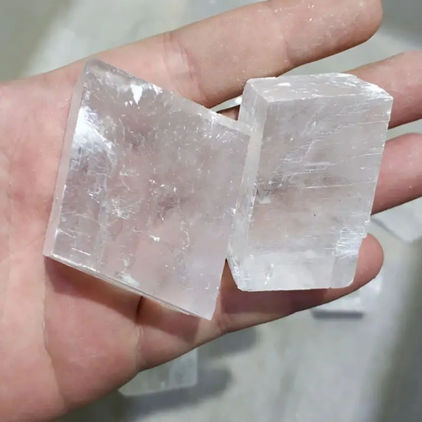 Wholesale Clear Optical Calcite Raw Cube Iceland Spar Slab Natural Stone Energy Rough Crystal Minerals Healing Stones Witchcraft