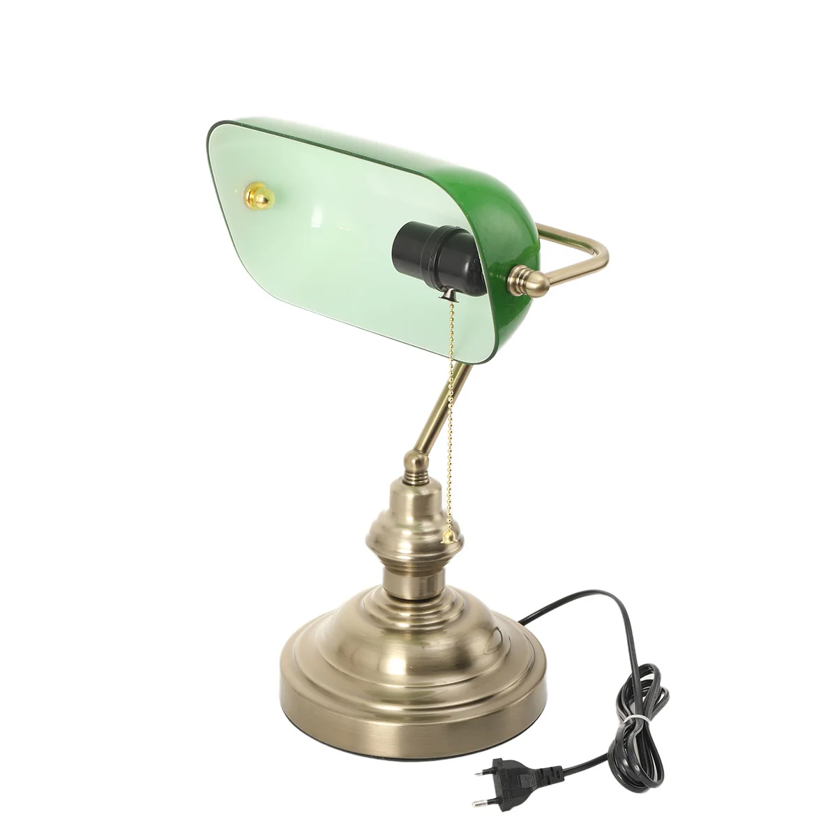 Moderne Bank-Schreibtischlampen mit Reißverschluss-Schalter, grüner Kunststoff-Lampenschirm ohne Glühbirne, mittelalterliche Banker-Schreibtischlampe für Zuhause, Büro, Bibliothek