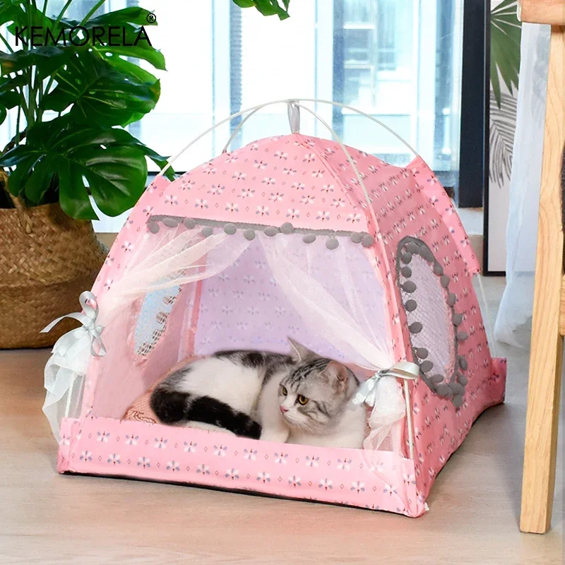 KEMORELA, 1 Uds., tienda de campaña para gatos con flores rotas, tienda semicerrada para mascotas, nido Universal para todas las estaciones, nido para perros y gatos, suministros para mascotas